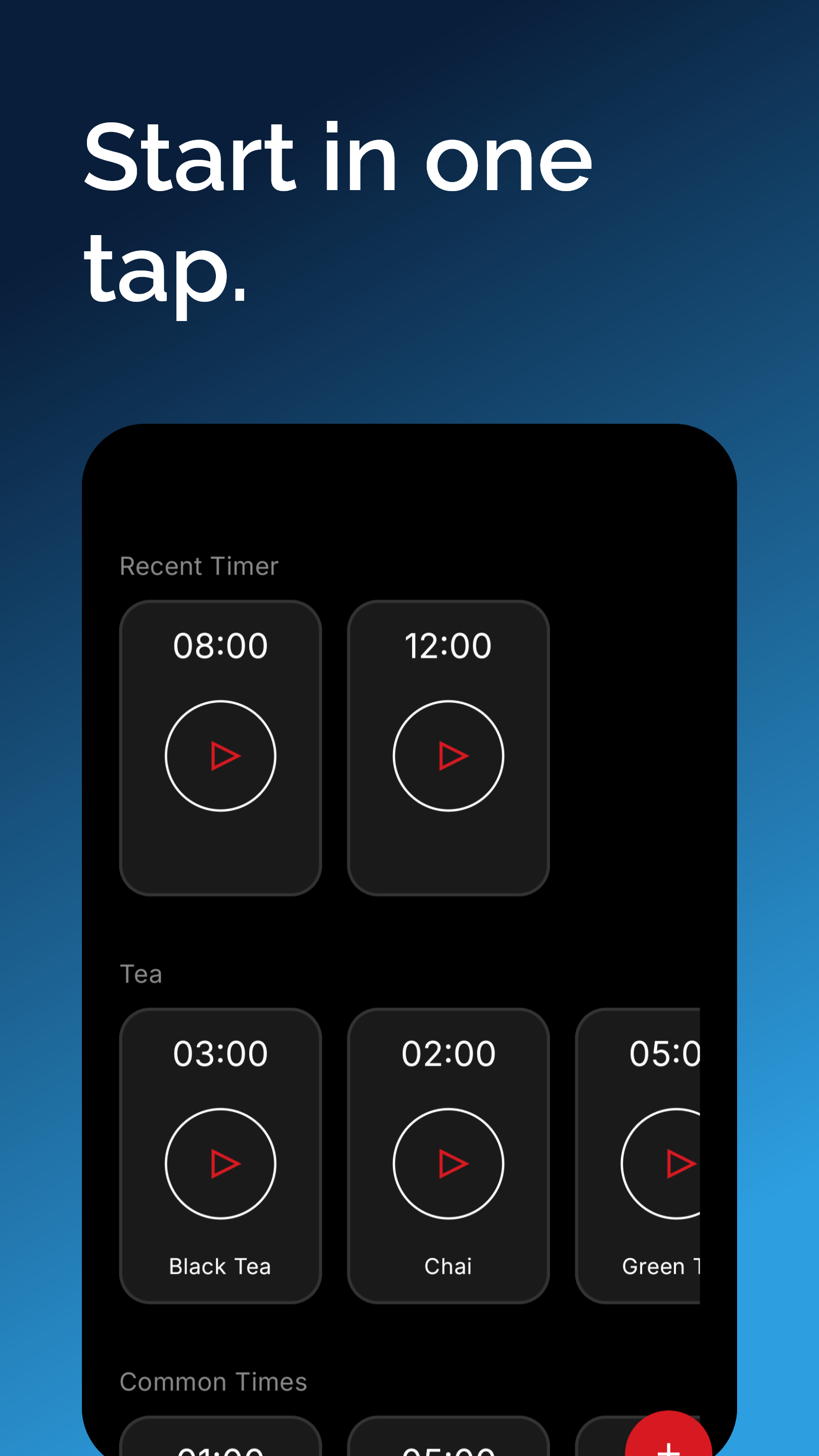 N Clock timer with recent timers and tea presets