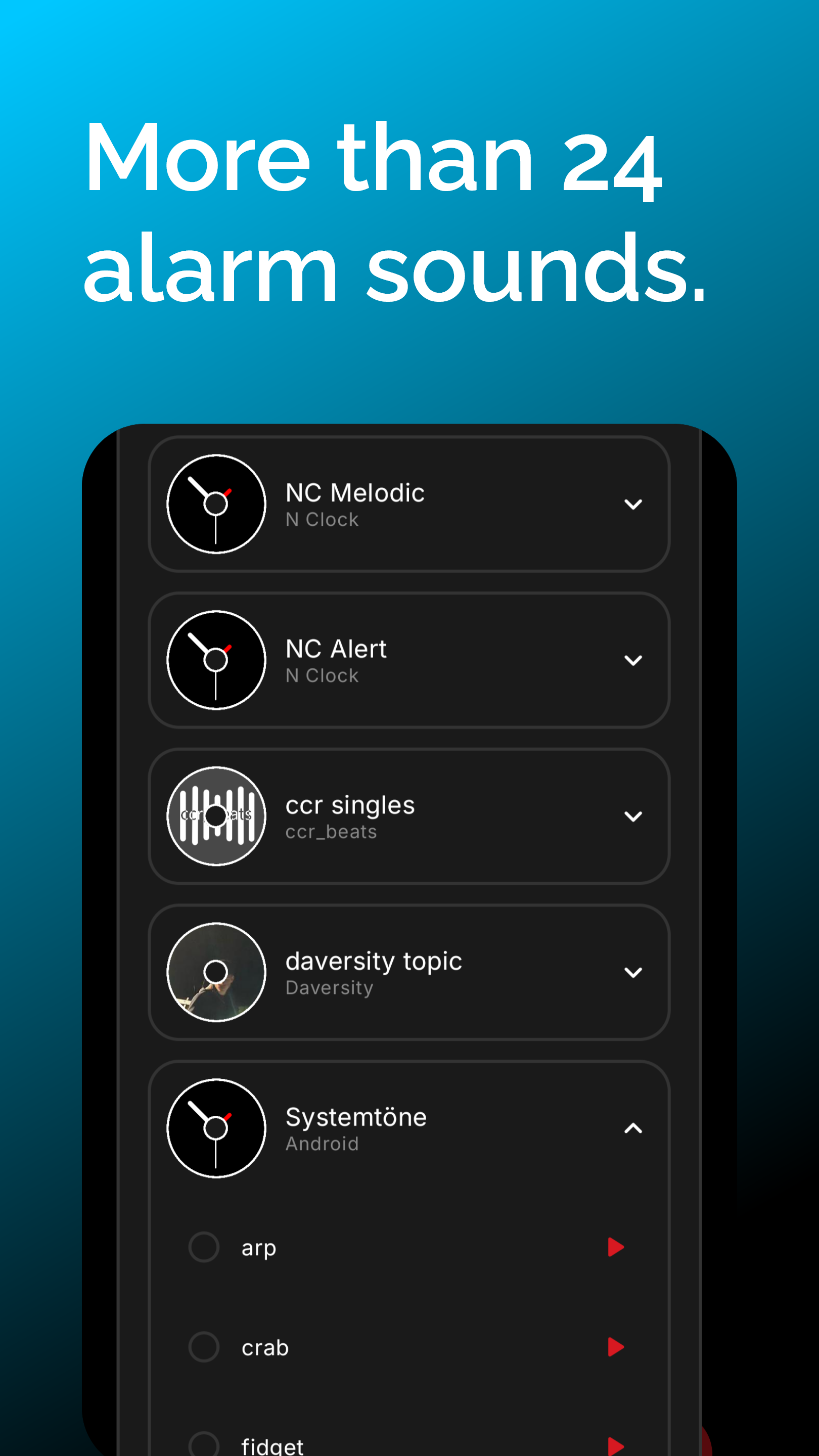 N Clock alarm sound picker with more than 24 sounds
