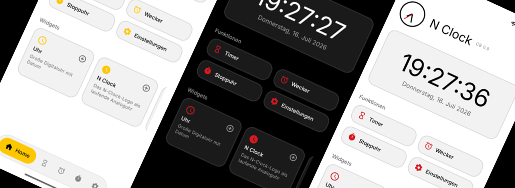 N Clock in its four themes: System, Dark, Light and QuintEssential