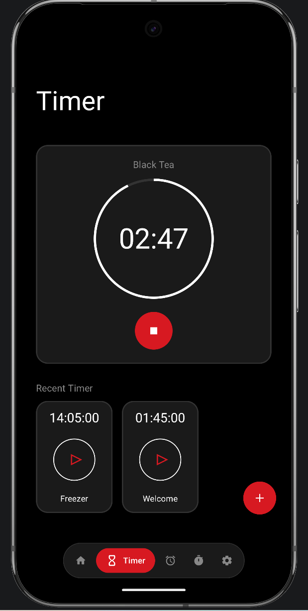 N Clock running Black Tea timer with progress ring